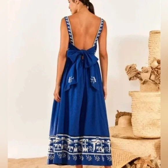 FARM Rio Macaw Sundress Medium Blue & White Embroidered Tropical Dress - Picture 6 of 12